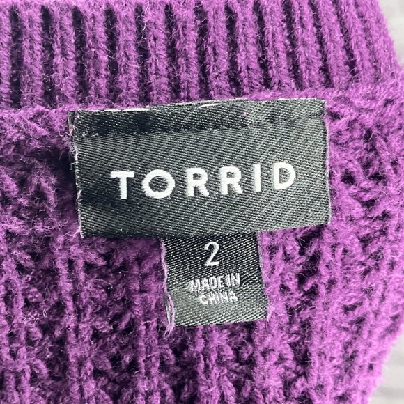 Torrid 2 2X Purple V-Neck Cotton Blend Shaker‎ Stitch Knit Pullover Sweater Plus - Picture 3 of 4